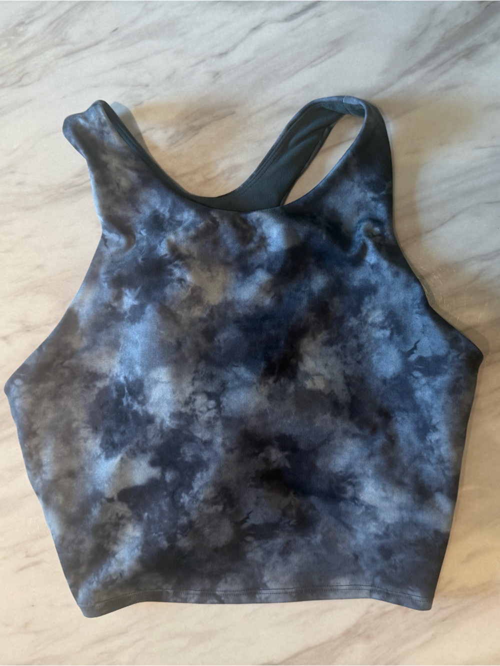 Athleta Conscious Crop sports bra Tie-Dye/High Neck/Racerback Crop Top/BlackGray